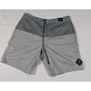 RVCA Board Shorts Mens 30 Grey Teal Colorblock Mid Length 19 Performance Trunks